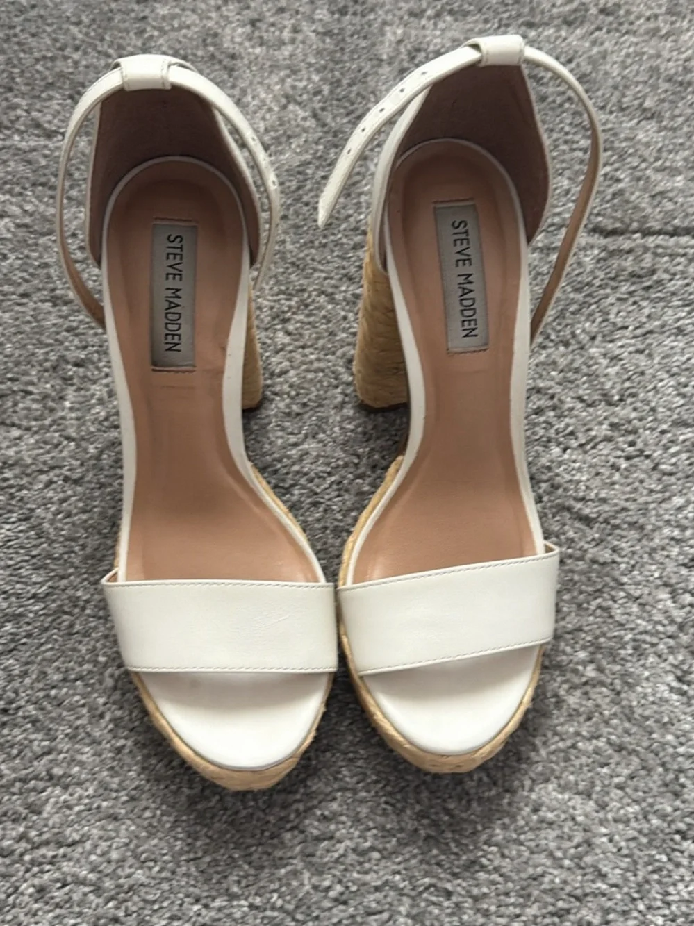 Steve Madden Cream Braided Platform Sandals with Ankle Strap